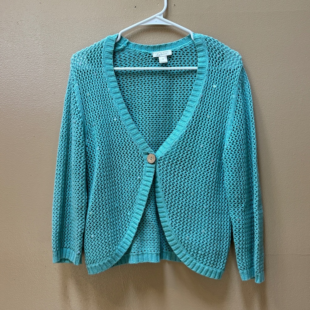 Christopher & Banks Turquoise Grannycore Cardigan Long Sleeve Sweater Size M